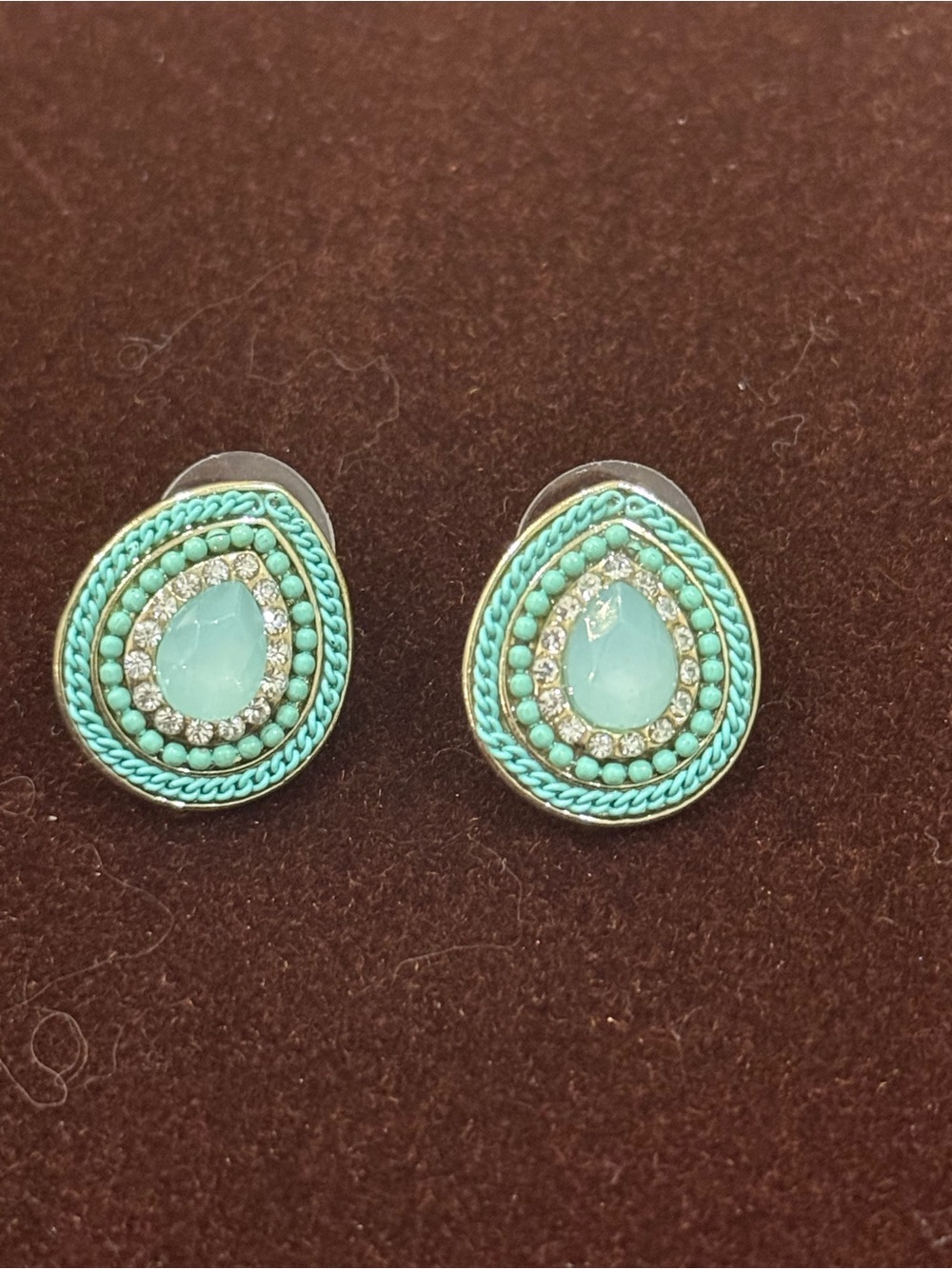 Turquoise Teardrop Crystal Bead Stud Earrings